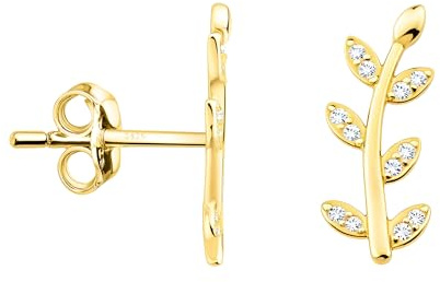 SOFIA MILANI - Damen Ohrringe 925 Silber - vergoldet/golden & mit Zirkonia Steinen - Blatt Ohrstecker - E2566