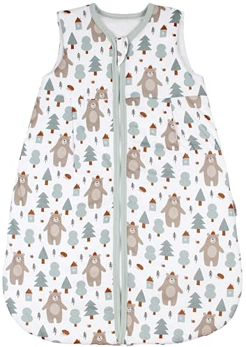 TupTam Sacco Nanna 2.5 TOG – Sacco Nanna Neonato Tutto l’Anno in Cotone OEKO-TEX, Traspirante e Morbido, Orsetti nel bosco Talpa Petrolio, 56-62