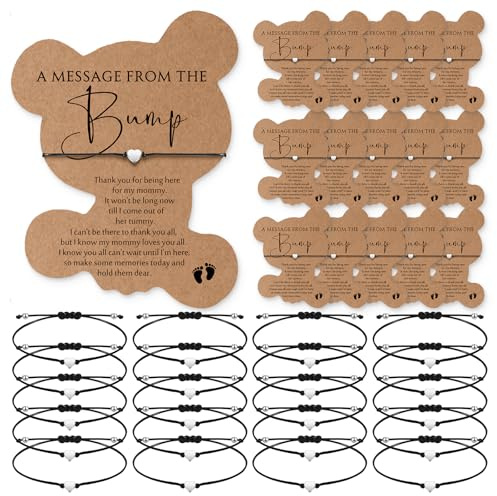Henoyso 25 Sets Baby Shower Favors for Guests Baby Shower Adjustable Bracelets with 25 Message from The Bear Bump Card Footprints Charm for Girl Bear Gender Reveal Gifts