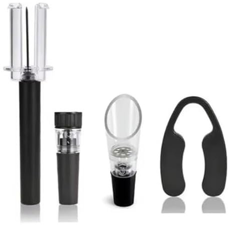 Air Pump Wine Bottle Opener Set, Plastic Tube Needle Pneumatic Corkscrew, Foil Cutter, Wine Pourer, Vacuum Stopper (Pump)