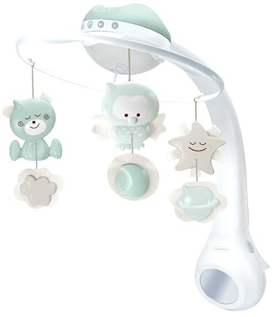 Infantino Proyector Musical Móvil 3-en-1 Convertible, Luz Nocturna y Proyector Infantil para Cuna, Modo Despertador para Simular la Luz del Día, 6 Melodías & 4 Sonidos de la Naturaleza, Salvia