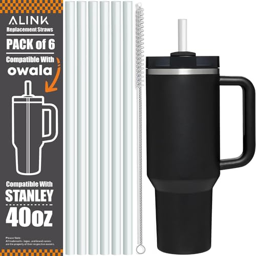 ALINK 6 Pcs Wiederverwendbare Strohhalme für Stanley Adventure Travel Tumbler, Plastikstrohhalme kompatibel mit 40 oz Stanley Tumbler-Klar