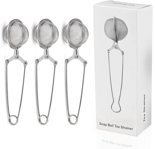 Snap Ball Tea Strainer, Exptolii 3 Pack Stainless Steel Tea Infuser Filter with Handle for Loose Leaf Tea, Seasonings, Spices