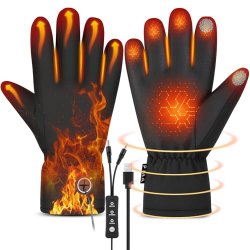 Lomffy Gants Chauffants USB pour Hommes Femmes,Gants de Ski avec 3 Niveaux de Température Coupe-Vent Imperméables Gants Chauffants électriques Chauffage Du Dos et Des 5 Doigts pour Intérieur Extérieur