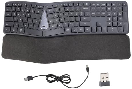 Topiky Split Ergonomische Tastatur mit Gepolstertem Handgelenk und Palmenruhe, 2,4 G USB Bluetooth Drahtloser Computertastatur 111 Tasten, Wiederaufladbare Stille Tastatur in Voller