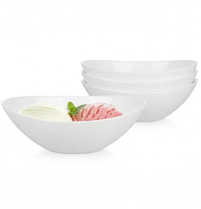 LaGlint Set da 6 Ciotoline Ovali in Vetro Opale 370ml 15.24cm, per Gelato, Colazione, Spuntini, Dolci e Frutta, Sicuro per Microonde e Lavastoviglie, Bianco