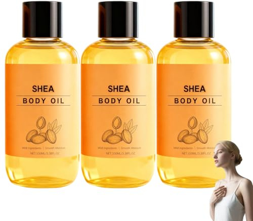 Shea Body Oil, naturlig fuktgivande och närande kroppsolja för torr hud, lugnande och mjukgörande, uppfriskande, icke-fet, snabb absorption (3 st)