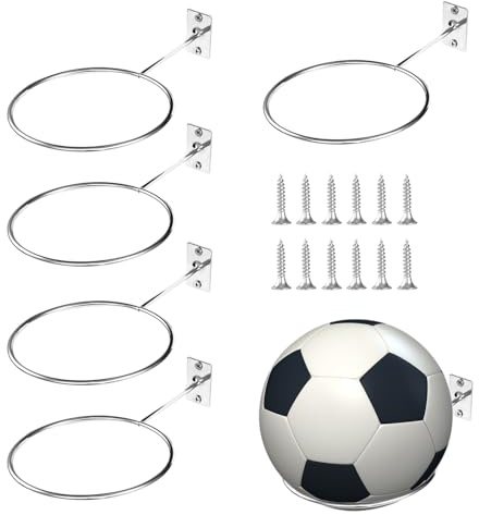 Songella Supporto Per Pallone Portapalle Da Parete Con Viti Sportivo 6 Pezzi Pallacanestro Calcio Pallavolo, Argento