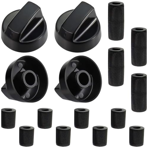 4 Botones Universales para Placa de Cocina, Botones de Control negro para Todas las Marcas y Modelos de Cocinas y Placas de Cocina, con 12 Adaptadores, negro
