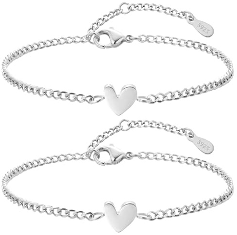 J.Fée 2PCS Coppia Bracciale Donna Argento, Bracciali Con Cuore S925 Argento Bracciale Amicizia Donna Bracciali Personalizzato Donne Regali di Coppia Regalo Amica Regali Mamma