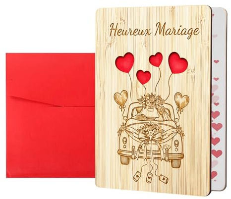 AHEZQILU Carte Mariage, Carte Mariage Félicitation Avec Enveloppe Rouge, Ccarte Félicitations Mariage, Cadeau Mariagee Romantique pour Les Mariés, Anniversaire, Saint Valentin, Souvenir Décoratif