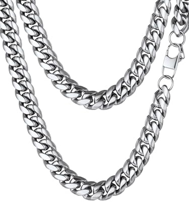 PROSTEEL Cadena Cubana Hombre Plata Collar Acero Inoxidable Plateado Cadenas de Eslabones Cubanos Gruesos 14mm Ancho Joyas Hombres Mujeres 51cm