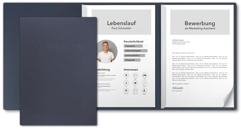 10 Stück 3-teilige Bewerbungsmappen favorit Königsblau mit 2 Klemmschienen - sehr stabiler 350 g/m² Naturkarton mit eindrucksvoller Relief-Prägung BEWERBUNG - direkt vom Hersteller STRATAG
