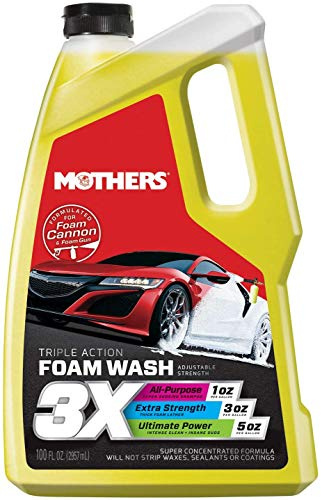 Mothers Triple Action Foam Wash, 100 oz. — pH Balanced, Eco-Friendly, Super-Sudsy, Foam Cannon, Safely Clean Without Stripping Wax, Sealant or Coating, Remove Dirt & Grime, Super Concentrated (05610)