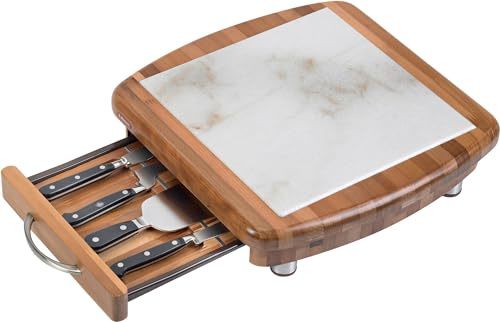 alexander Tagliere Formaggio 36x36x10,5cm con Coltelli in Legno e Marmo Apollo