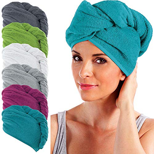 Erwin Müller Turban, Haarturban mit Knopf Petrol Größe 28x70 cm - auch als Kinderturban geeignet 100% Baumwolle, saugstark, Stabiler Halt - (weitere Farben)