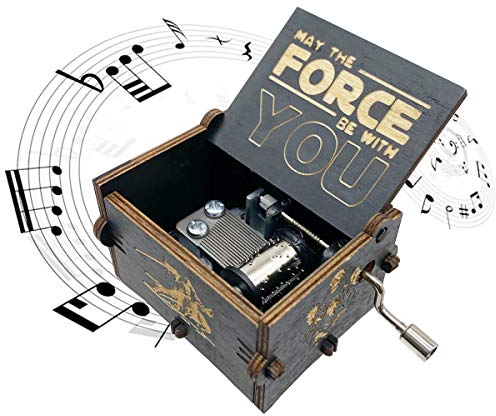 Star Wars Music Box，Wooden Hand Crank Unique Musical Boxes Theme Starwars, Mini Antique Vintage Craft Laser Engraved Home Decorations for Christmas, Wedding, Valentines, Birthday Gifts(Black)