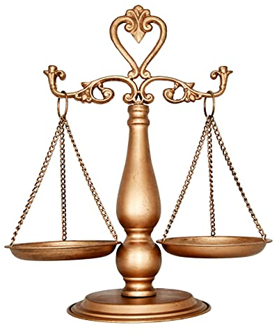 Owlgift Bilancia vintage in metallo con scala di giustizia della giustizia, contenitore decorativo per gioielli, organizer per cosmetici con vassoio antico, espositore per candelabri in fattoria,