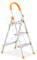 Relaxdays Trittleiter, 3 Stufen, klappbare Haushaltsleiter, bis 150 kg, Sicherheitsleiter mit Haltebügel, Silber/orange
