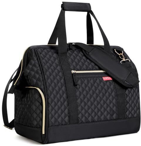 Lekesky Weekend Overnight Bags for Women - 33l Top Large Opening Travel Duffles Bag, Holdall Bag for Airlines with Shoes Compartment (Black,42 * 33 * 24cm)