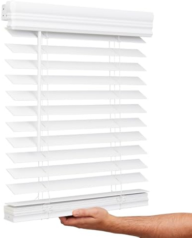 Lotus & Windoware Cordless, 2 Inch Faux Wood Blind, 34 Wide x 60 Long, Window Blinds, Blinds & Shades, Blinds for Indoor Windows, Embossed, Bright White
