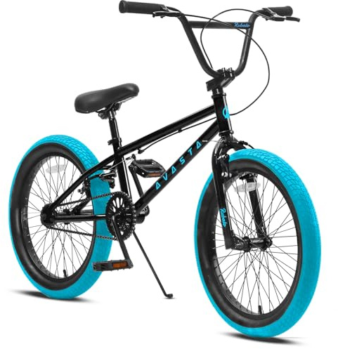 AVASTA AVASTABicicleta BMX Freestyle Infantil de 18 Pulgadas para niños de 5 6 7 8 años, niñas y Principiantes, Negra con neumáticos Azules