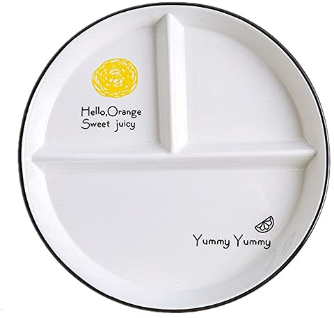 OnePine Redondo Plato de Porcelana para Control de Raciones - Dividido para Dieta y Alimentación Saludable, Adelgazamiento de Adultos, Diámetro: 23cm/9 inch