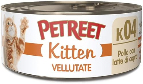 PETREET Vellutate kitten Pollo con latte di capra - Per Gatti Cuccioli - Confezione da 48 Pezzi x 60 gr