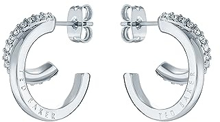 Ted Baker Helias Double Hoop Crystal Earrings For Women (Silver/Crystal)
