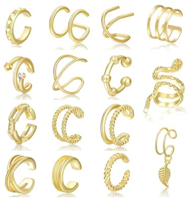 15Pcs Ear Cuff Clip on Earrings Women, Ear Cuff No Piercing Gold Cartilage Helix Wrap Fake Piercings Fashion Snake Earrings Girls Clip on Earring No Pierced