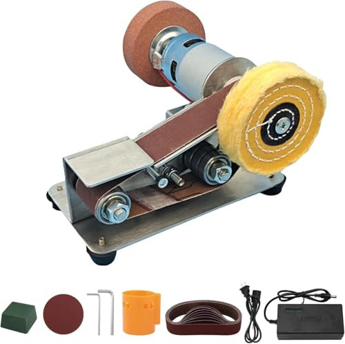 Genérico Lijadora De Banda EléCtrica, Afilador De Cuchillos De áNgulo Fijo De 15 Grados Lijadora De Banda Pulidora Ajustable, MáQuina De Pulir Y Lijar De Banda MultifuncióN para Metal Y CarpinteríA