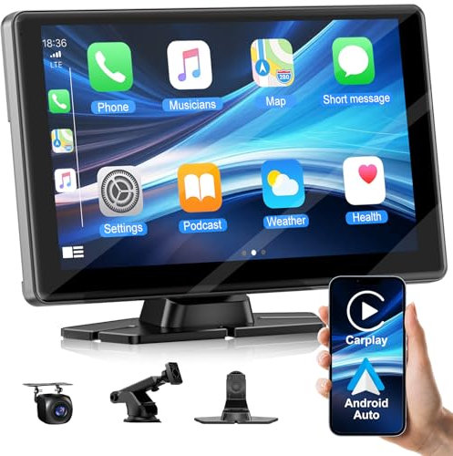 Car Play, 9 Wireless Carplay Screen for Apple Car Play& Android Auto, Touchscreen for Cars with Backup Camera Voice Control,Live Navigation,Mirror Link,Bluetooth,AUX,FM