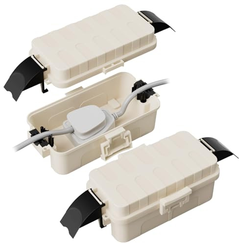 RESTMO Scatola per Cavi Impermeabile IP55 (15x8,1x4,5cm) Confezione da 2 – Elettrica con Coperture Rimovibili, Resistente alle Intemperie per Prolunghe, Prese da Giardino, Timer Esterno -Mandorla