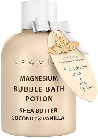 Baño de burbujas de magnesio, burbujas espumosas de larga duración, hidratante, manteca de karité, coco, vainilla, alivio relajante del estrés, regalo calmante de spa para cumpleaños, Navidad