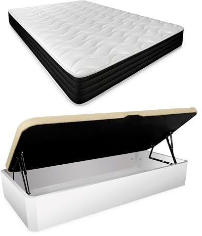 Homey - Pack Colchón Viscoelástico Sleep Pro + Canapé Abatible Gran Capacidad con Apertura Lateral | Color Blanco 90 x 190