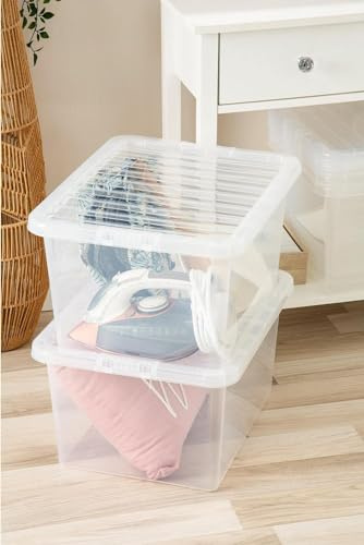 𝐏𝐚𝐜𝐤 𝐨𝐟 𝟏 - Crystal 35L Clear Plastic Storage Box with Lids Stackable Heavy Duty Transparent Containers, Multiuse Storage Solution for Home, Office, Garage, Clothes, Tools, Decorations Easily