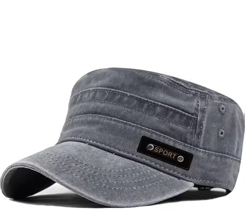 XFSRG Casquette Militaire Unisexe Vintage – Casquette Plate Délavée Ajustable en Coton Protection Solaire Idéale pour Sports et Activités Extérieures Homme et Femme (Gris)