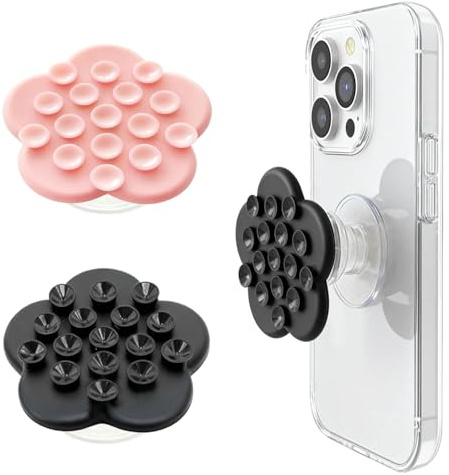WUGAUWOR 2 Piezas Soporte para Teléfono Movil de Ventosa de Silicona, Negro & Rosa Agarrep Antideslizante con Soporte Plegable para iPhone/Google/Kindle, Pop Grip para Coche/Cocina/Baño/Gimnasio