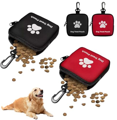 Othrion 2 PCS Treat Pouch for Dog Training with Zipper,Dog Treat Pouch Hand-Free with Carabiner,Small Dog Treat Bag for Pet Training and Outdoor Activities (Black and Red)