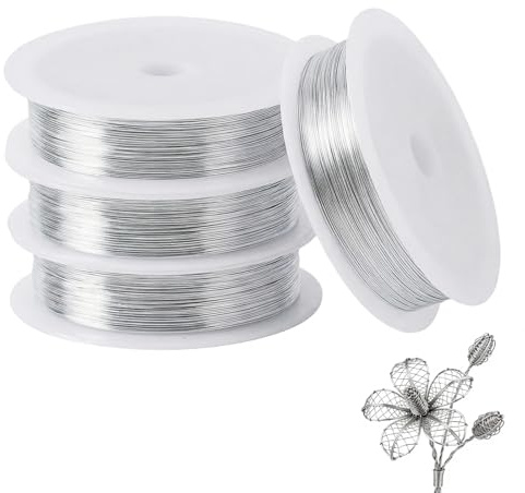 160m×0.5mm/24 Gauge Craft Wire for Jewelry Making, Silver, 4 Roll