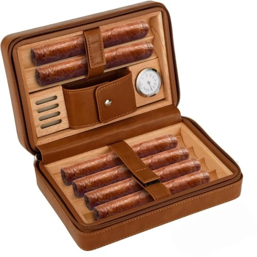Racocou Cederträ Cigar Humidor med Avtagbar Bricka – Inkluderar Hygrometer, Avtagbar Fuktare, Dropppip och Kortfack – Lyxig Gåva till Pappa eller Make