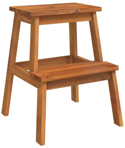 HNSMFPRE Tabouret-escabeau 2 marches en Bois d'acacia Massif, Tabouret Cuisine Rustique 40x38x50 cm, escabeau Solide pour Adultes et Enfants, Bords incurvés sécurisés, Charge Max 110 kg