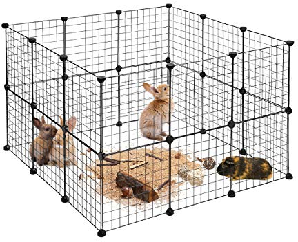 Relaxdays Freilaufgehege, DIY Freigehege für Kleintiere, Erweiterbarer Hasenauslauf, HBT ca. 72 x 110 x 110cm, schwarz