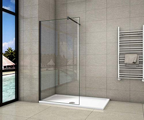 Parete Doccia Walk-In 50x200 cm con telaio nero opaco vetro temperato 8 mm easy clean con barra stabilizzatrice nero opaco Tagliabile: 90cm