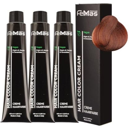 FemMas Hårfärg 3 x mörkblond koppar 6,4 I grädde hårfärg med arganolja, keratin och ceramider I Som permanent hårfärg eller nyans för strålande, hållbara färgresultat I 100 ml
