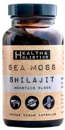 Health & Holistics Organic Sea Moss Capsules - Power+ (Shilijat) - 60 Capsules (1 Month’s Supply) - Wildcrafted - Non GMO - 92 Vitamins & Minerals - Natural Seamoss Superfood