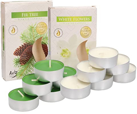 KOTARBAU® Lot de 6 bougies chauffe-plat parfumées - Durée de combustion : 4 heures (fleurs blanches + sapin)