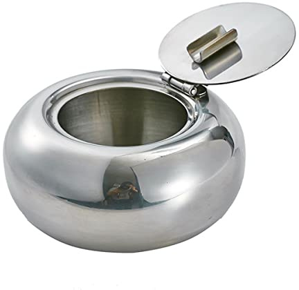 Stainless Steel Windproof Ashtrays with Lid for Cigarettes Cigar Smokers, Modern Outdoor Ash Holder Tabletop Ashtray for Car Desk Home office Decoration (Silver)