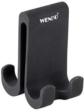 WENKO Gancho de ducha doble Verna Duo, gancho de silicona para cabinas de ducha con un grosor de pared de hasta 10 mm, ofrece mucho espacio para colgar esponjas, toallas y accesorios de ducha, negro