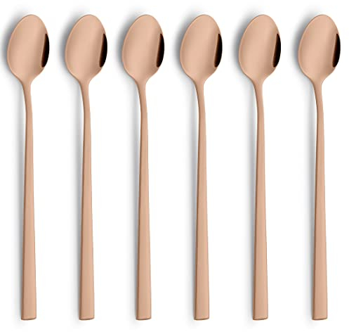 Beckmann & Rommerskirchen VISTA Set di 6 cucchiai da long drink/latte macchiato | 6 pezzi | rame PVD | acciaio inox opaco | Cucchiaio lungo per latte macchiato | Cucchiaio da caffè lungo | Cucchiaio